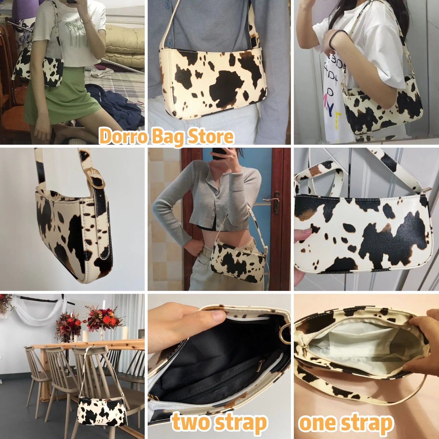 Handtaschen mit Kuh-Print